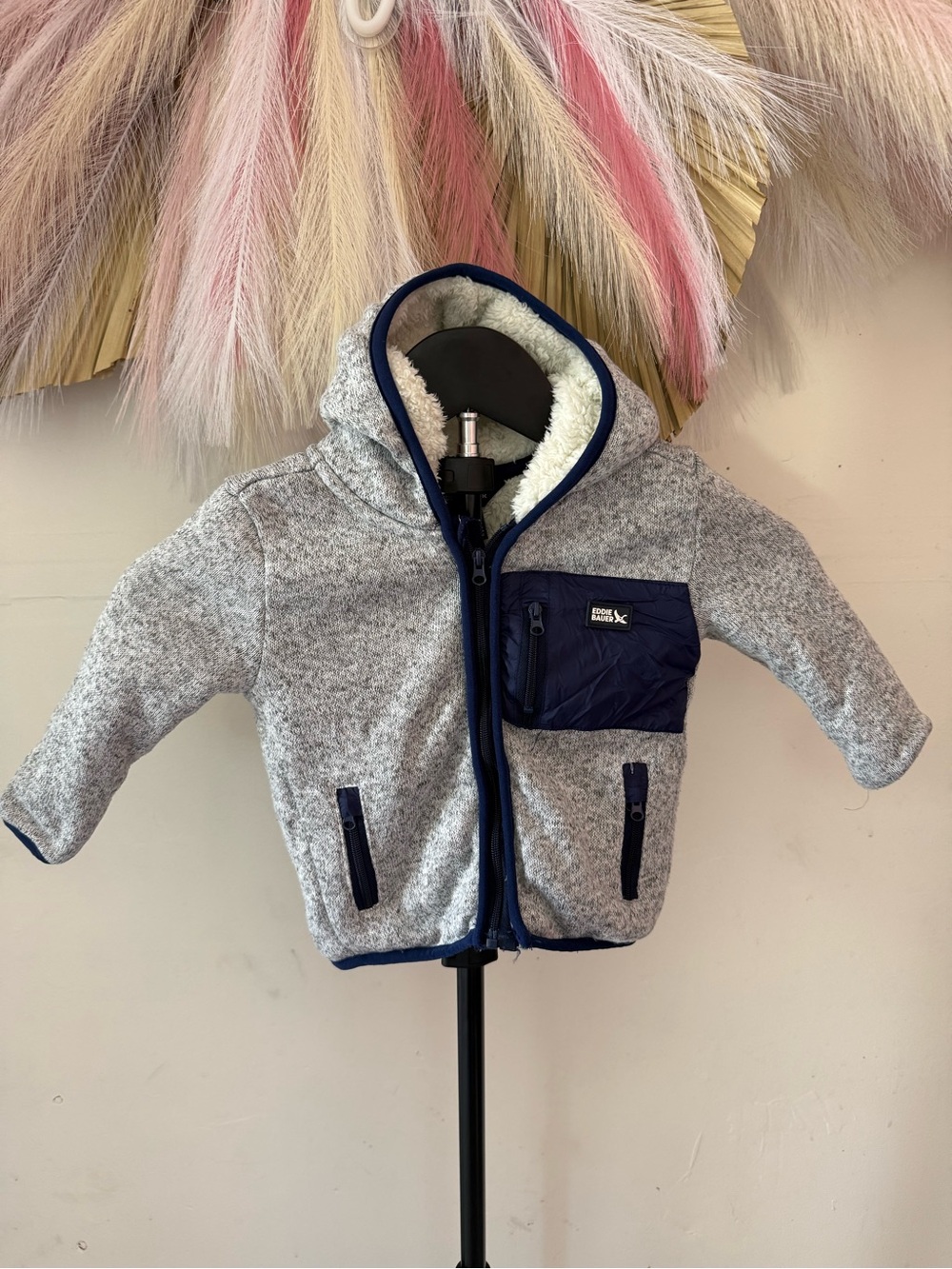 Eddie Bauer Gray & Navy Sherpa-Lined Kids Hoodie
